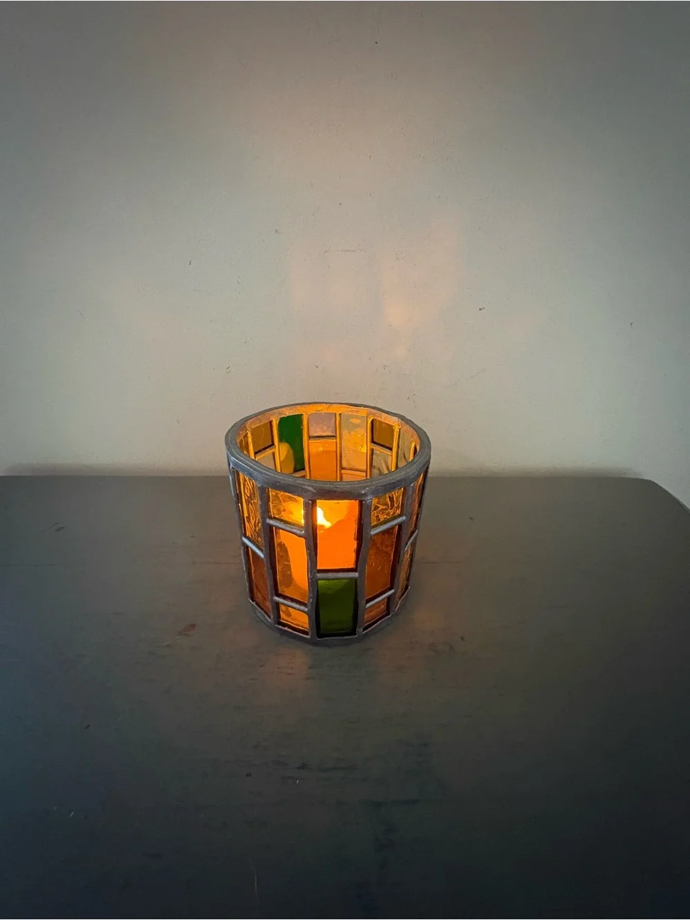 VTG Stained Glass Round Candle Holdet